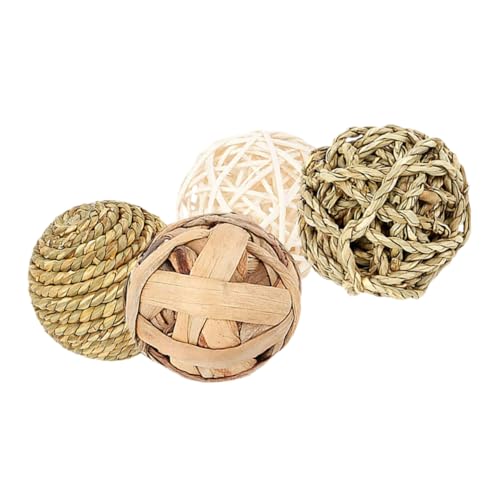 Hemobllo 4 Stück Hamster-Takraw-Ball- Hamster nager Nagetier Kaubälle für Katzen Hase Igelball Meerschweinchen-Kaubälle meerschweinchen Kugel Stroh von Hemobllo