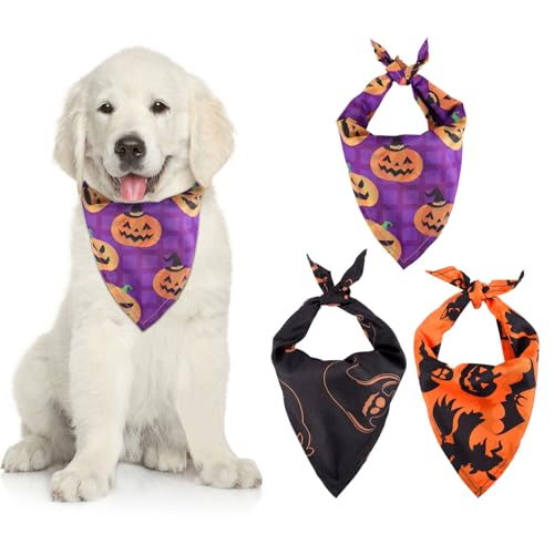 Hemobllo Halloween-lätzchen für Hundehalsbänder, 3-teiliges Welpen-lätzchen, Dreieckstuch, Speicheltuch, Haustier-halsketten-, Hundekostüm-zubehör (lila, Schwarz, Orange) von Hemobllo