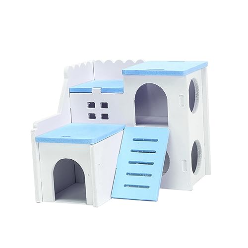 Hemobllo Hamsterhäuschen aus Holz drinnen Hamsterspielzeug Hamsterkäfig Nagetier Hamsterspielplatz Haustier hamsterhaus hamsterbett Hamster Nest Hamster House Hamster Furniture Hölzern Blue von Hemobllo