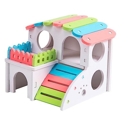 Hemobllo Hamsterhaus Hamster käfig Hamster cage Hamster Schlafhaus blockbohlenhaus Holzspielzeug für Nagetiere Hamster Unterschlupf Haustier Hamsterspielzeug Hamsterhütte hölzern Colorful von Hemobllo
