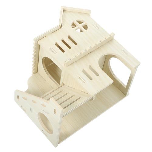 Hemobllo Hamsterhaus aus Echtem Holz mit Rampe Gemütliches Versteck für Zwerghamster Meerschweinchen und Kleine Nagetiere Langlebiges Spiel und Schlafhaus für Kleintiere von Hemobllo