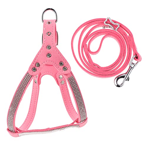 Hemobllo Kätzchenhalsbänder Haustierhundgurt Leine Set: Weiche Leder Hundegeschirr Leine mit Rhinestone Hundegurt Leine Set für Kleine Mittelgro?e Hunde Katzenhalsband Abbrechen von Hemobllo