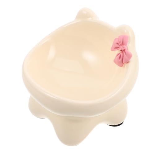 Hemobllo Katzennapf Ergonomische Katzen Schüssel Niedliche Katzen Schüssel Haustier Schüssel hoch Tränkenäpfe für Haustiere Katzenfutter erhöht Haustiernapf aus Porzellan Keramik Beige von Hemobllo