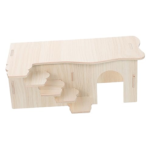 Hemobllo Mehrkammer Holzhaus mit Rampe für Kleintiere Robustes Meerschweinchen Versteck Natürlicher Holz Kleintier Tunnel Geeignet als Spiel und Schlafhaus für Hamster und Ratten von Hemobllo