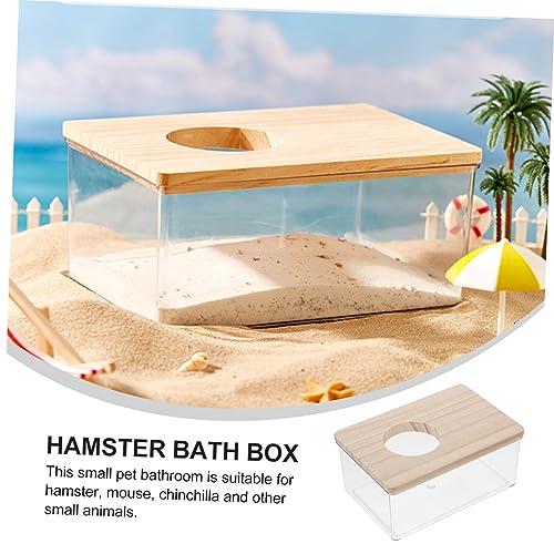 Hemobllo Transparente Hamster Sandbadbox aus mit Holzdeckel Kleine Rechteckige Badewanne für Kleintiere Multifunktionale Sandbadewanne und Toilette Langlebig und Leicht zu Beobachten von Hemobllo