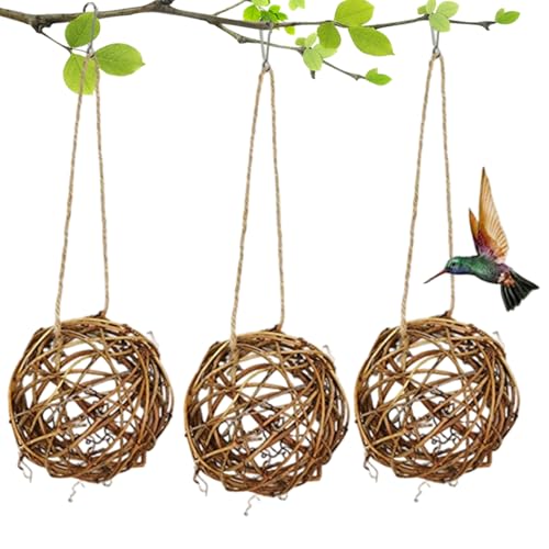 3pcs Natural Rattan Hummingbird Nester, 4x4 Zoll kleine hängende Vogelhäuser, Outdoor Garten Wildlife Habitat Decor, Vogelbeobachtung Accessoire für Terrasse Balkon von Hemore