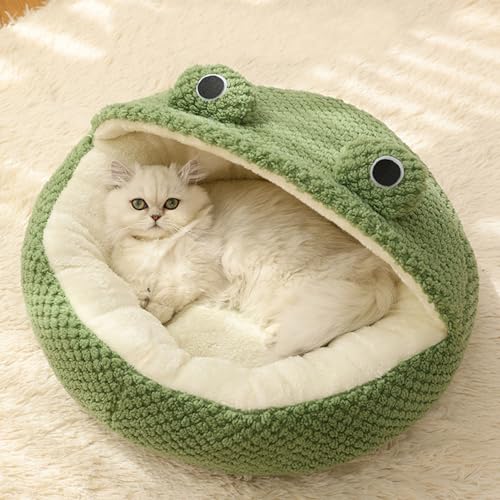 Hemore Froschkatzenbett, 40 cm/15,7 Zoll runde gemütliche Katze Bett mit Froschaugen, Plüschwinterthermie-Haustierbett, Nicht rutsches Welpenbett für kleine Hunde Katzen von Hemore