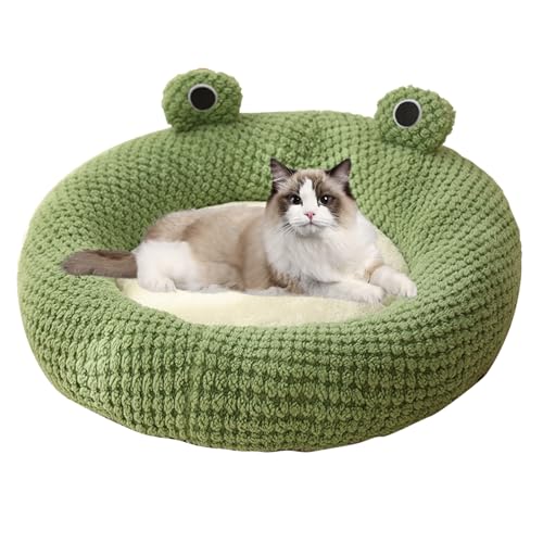 Hemore Froschkatzenbett, 50 cm/19,7 Zoll rundes gemütliches Katzenbett mit Froschaugen, Plüschwinterthermie Haustierbett, Nicht rutsches Welpenbett für kleine Mittelhunde Katzen von Hemore