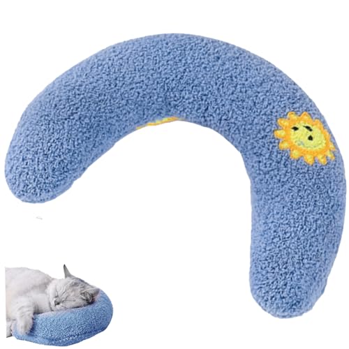 Hemore Katzenkissen, 27 cm weiche Flauschige Katzenkissen, halb Donut Plüschkissen, Hund schlafen für Innenkatzen Hunde Welpen (blau) von Hemore