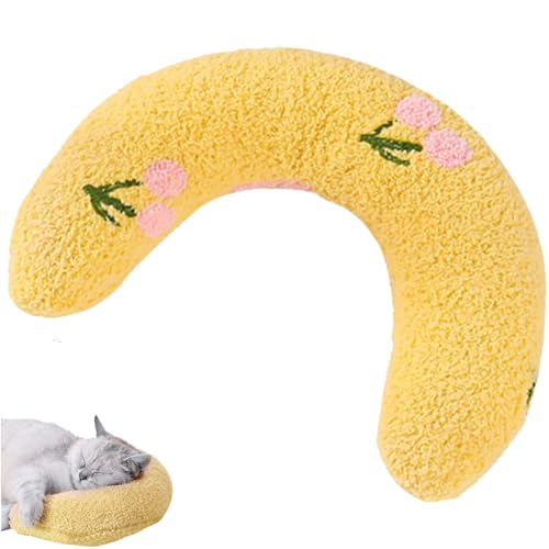 Hemore Katzenkissen, 27 cm weiche Flauschige Katzenkissen, halb Donut Plüschkissen, Hund schlafen für Innenkatzen Hunde Welpen (gelb) von Hemore