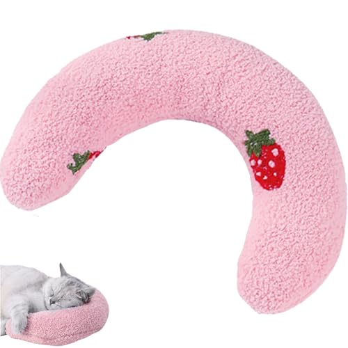 Hemore Katzenkissen, 27 cm weiche Flauschige Katzenkissen, halb Donut Plüschkissen, Hund schlafen für Innenkatzen Hunde Welpen (rosa) von Hemore