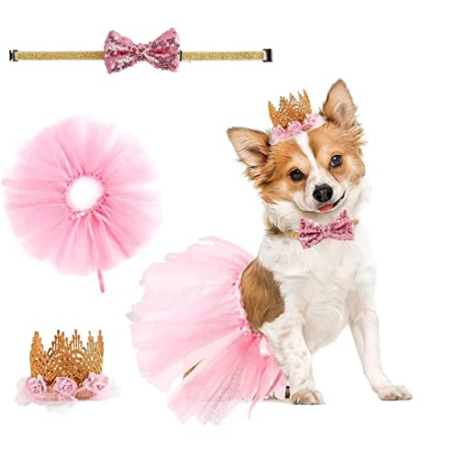Hundegeburtstag Outfit, 3PCS/Set Girl Hunde Geburtstag mit Bowtie & Crown Hairpin, Hund Tiara, für Hunde Halloween, Weihnachten, Hund Hochzeit Cosplay von Hemore