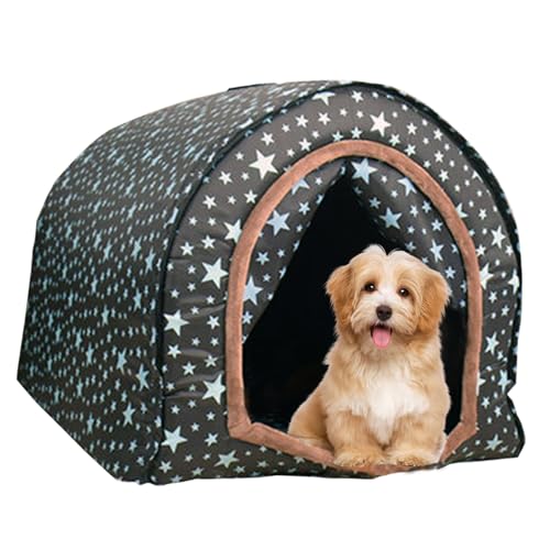 Isoliertes Hundehaus, 2 in 1 großes, faltbares Hundhaus mit Warmer Matte, wasserdichtes Hundehaus im Freien, Winter warmes Katzennest, Hundzelt für Winter im Innenbereich im Freien (M, 37x45x32 cm) von Hemore