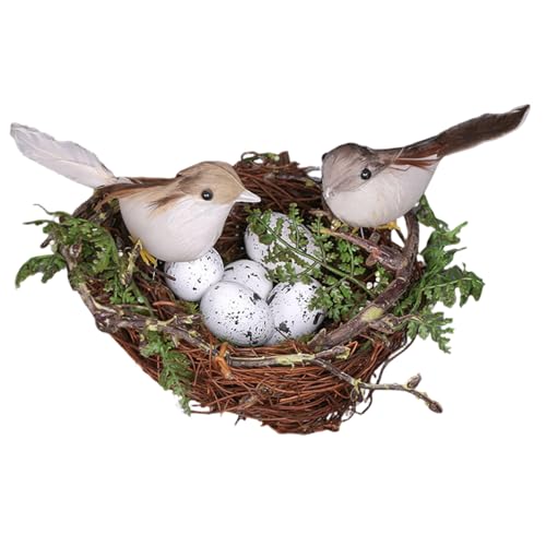 Vogelnestdekor, 6, 3 Zoll realistische Plastik -Rattan -Vogelhäuser mit 2 Vögeln und 5 Eiern für Garten Yard Home Osterdekor, Halloween von Hemore