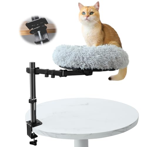 HengLiSam Schreibtisch Katzenbett Halterung, Holz katzenhöhle für Tisch mit Drehbar höhenverstellbaren Metallhalterung Kuschelig weiches Plüsch Kissen Haustiere Katze Betten, für Homeoffice Büro HengLiSam Schreibtisch Katzenbett Halterung, Holz katzenhöhle für Tisch mit Drehbar höhenverstellbaren Metallhalterung Kuschelig weiches Plüsch Kissen Haustiere Katze Betten, für Homeoffice Büro von HengLiSam