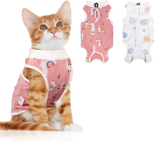 Hengrongshen 2 Stück Katzenbody Nach Op Kastration Katze, Anti-Leckende & Atmungsaktivem Netzgewebe Op Body Katze für Kastrationsbody Katze, Spay Bauchwunden Weiblich (M) von Hengrongshen