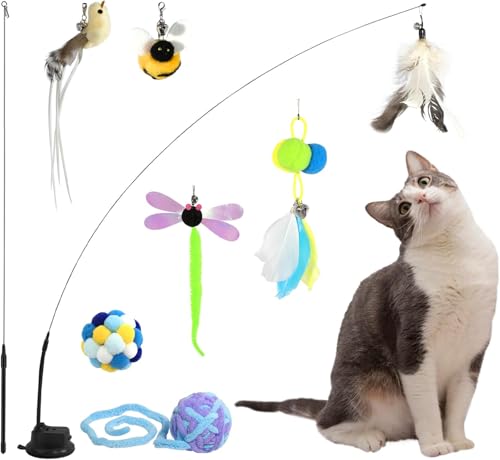 Hengsong Katzenspielzeug Interaktives 40,mit Katzenangel,Katzenspielzeug Vogel,Federspielzeug für Katzen,Katzenball,für Katzen Intelligenzspielzeug&Selbstbeschäftigung,Bunt von Hengsong