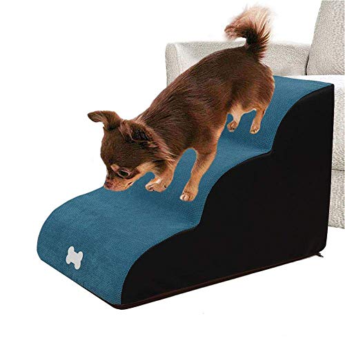 Hengz Abnehmbare Haustiertreppe mit 3 Stufen, Hundesofa, 40 x 60 x 40 cm, Haustiertreppe für kleine Hunde, waschbare Leiter, Treppe, Betttreppe für Hunde, tragbar, Blau von Hengz