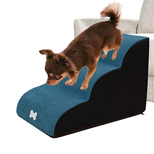 Hengz Hundetreppe, leicht, 3 Stufen, Leiter für Hunde und Katzen, tragbare Leiter, Haustiertreppe, Hundetreppe, Sofa, Haustierleiter, Zugangstiegsrampe, Bett, Blau von Hengz