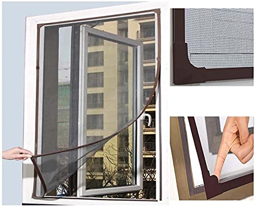 Hengz Katzenschutz-Fenster, magnetisch, zuschneidbar, Moskitonetz, Insektenschutz-Fenster mit Rahmen, hält Fliegen fern, zuschneidbar, Insektenvorhang, 120 x 120 cm (braun) von Hengz