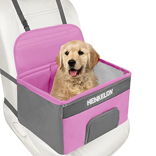 Henkelion Autositz für kleine Hunde, Hundesitz, Haustiererhöhung Autositz für kleine Hunde mittelgroße Hunde innerhalb von 13.6 kg, verstärktes Hundeauto-Sitzgeschirr mit Sicherheitsgurt – Pink von Henkelion
