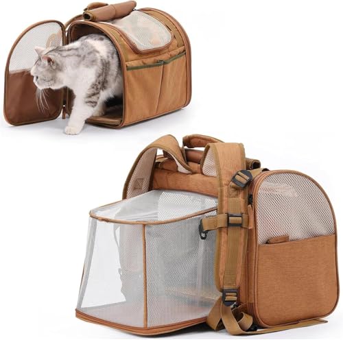 Henofen Großer Katzenrucksack, erweiterbarer Haustier-Rucksack mit atmungsaktivem Netzgewebe für Katzen, kleine Hunde Welpen, tragbare Haustier-Tragetasche für Reisen, Wandern, Spazierengehen von Henofen