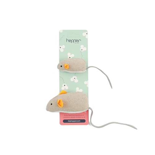 Hepper Katzenminze Mäuse Spielzeug Set - Flachs: Premium Katzenminze infundierte Mäuse Katzenspielzeug für endloses Spielen, Multi-Textured Flachs Stoff Ideal für leises Selbstspiel - 2 Stück Haustier von Hepper