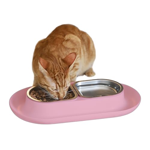Hepper NomNom – Auslaufsichere erhöhte Katzennäpfe für Futter und Wasser – SchnurrhaarReliefKatzennapf + erhöhte Katzenfutterschalen: ein sicherer Katzennapf für unordentliche Katzen – Edelstahl von Hepper