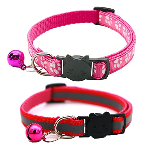 HepplLy 2-Pack Katzenhalsbänder Quick Release Reflective Kitten Halsband mit Glocke (Dunkelrosa) von Hepplly