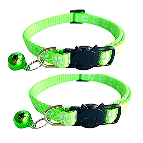 Hepplly 2-Pack Katzenhalsbänder Quick Release Reflective Kitten Halsband mit Glocke (Fluoreszierendes Grün) von Hepplly