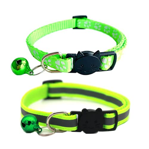 Hepplly 2-Pack Katzenhalsbänder Quick Release Reflective Kitten Halsband mit Glocke (Fluoreszierendes Grün) von Hepplly