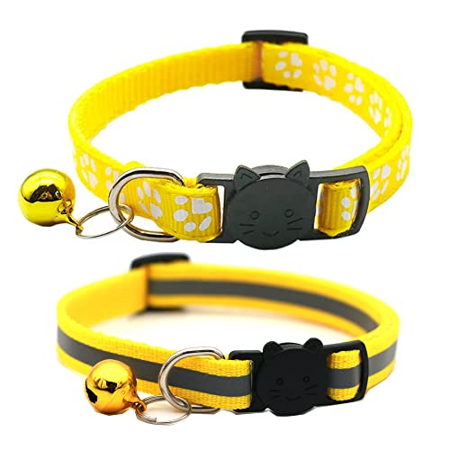 Hepplly 2-Pack Katzenhalsbänder Quick Release Reflective Kitten Halsband mit Glocke (Gelb) von Hepplly