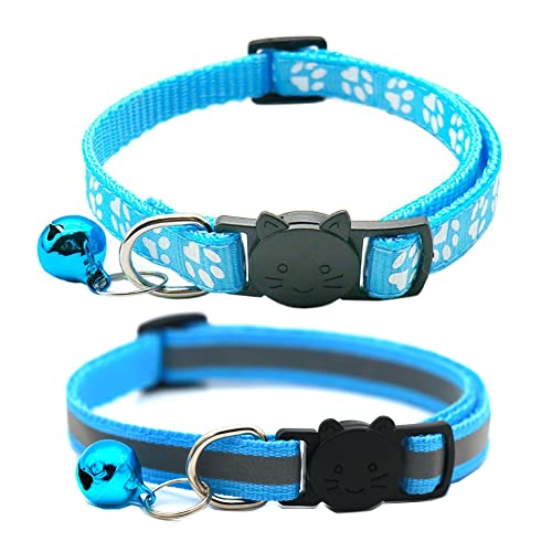 Hepplly 2-Pack Katzenhalsbänder Quick Release Reflective Kitten Halsband mit Glocke (Hellblau) von Hepplly