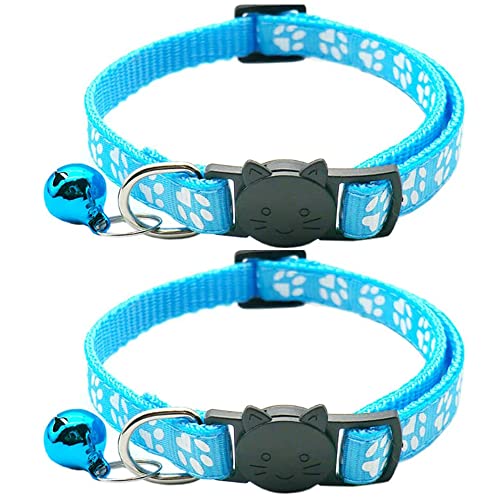 Hepplly 2-Pack Katzenhalsbänder Quick Release Reflective Kitten Halsband mit Glocke (Hellblau) von Hepplly