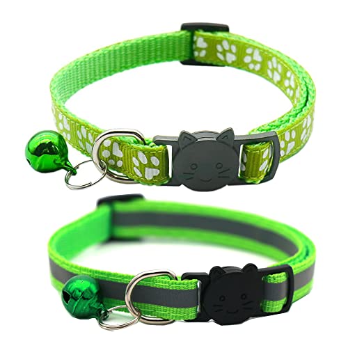 Hepplly 2-Pack Katzenhalsbänder Quick Release Reflective Kitten Halsband mit Glocke (Hellgrün) von Hepplly