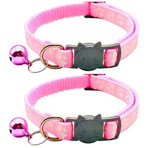 Hepplly 2-Pack Katzenhalsbänder Quick Release Reflective Kitten Halsband mit Glocke (Hellrosa) von Hepplly