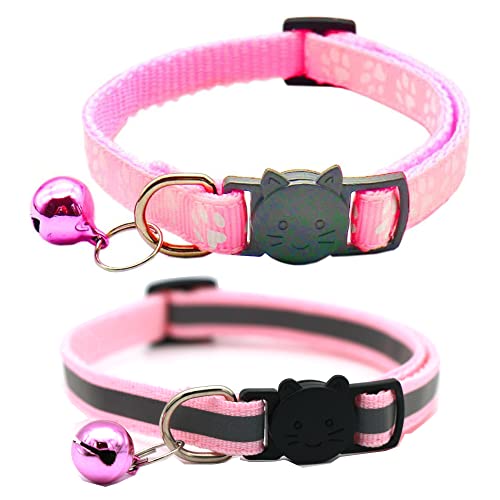 Hepplly 2-Pack Katzenhalsbänder Quick Release Reflective Kitten Halsband mit Glocke (Hellrosa) von Hepplly