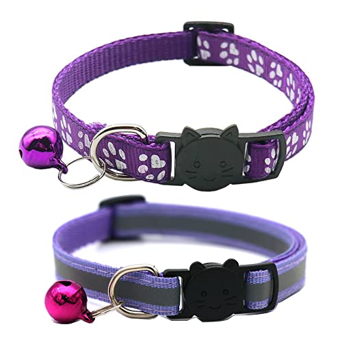 Hepplly 2-Pack Katzenhalsbänder Quick Release Reflective Kitten Halsband mit Glocke (Lila) von Hepplly