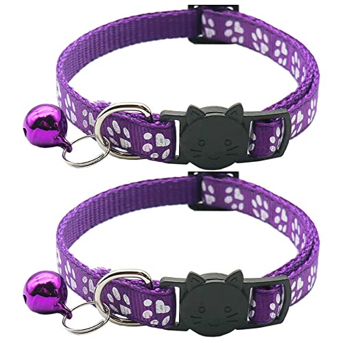 Hepplly 2-Pack Katzenhalsbänder Quick Release Reflective Kitten Halsband mit Glocke (Lila) von Hepplly