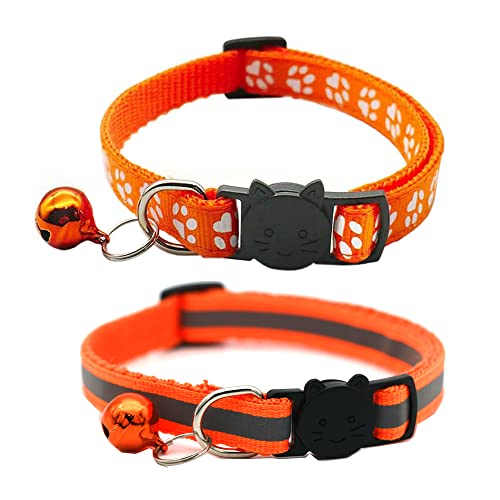 Hepplly 2-Pack Katzenhalsbänder Quick Release Reflective Kitten Halsband mit Glocke (Orange) von Hepplly