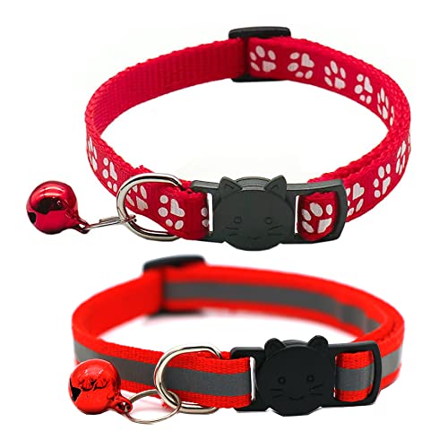Hepplly 2-Pack Katzenhalsbänder Quick Release Reflective Kitten Halsband mit Glocke (Rot) von Hepplly