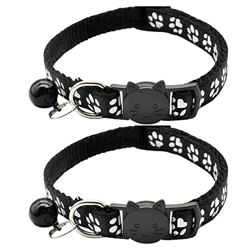 Hepplly 2-Pack Katzenhalsbänder Quick Release Reflective Kitten Halsband mit Glocke (Schwarz) von Hepplly