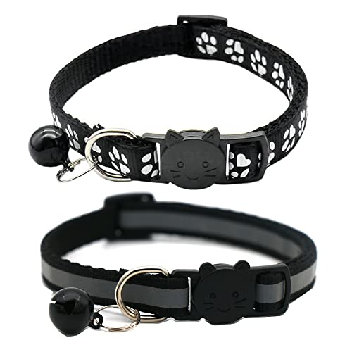 Hepplly 2-Pack Katzenhalsbänder Quick Release Reflective Kitten Halsband mit Glocke (Schwarz) von Hepplly