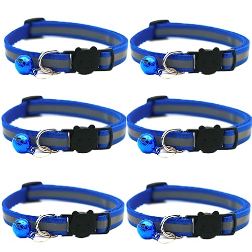 Hepplly 6-Pack Katzenhalsbänder Quick Release Reflective Kitten Halsband mit Glocke (Dunkelblau) von Hepplly