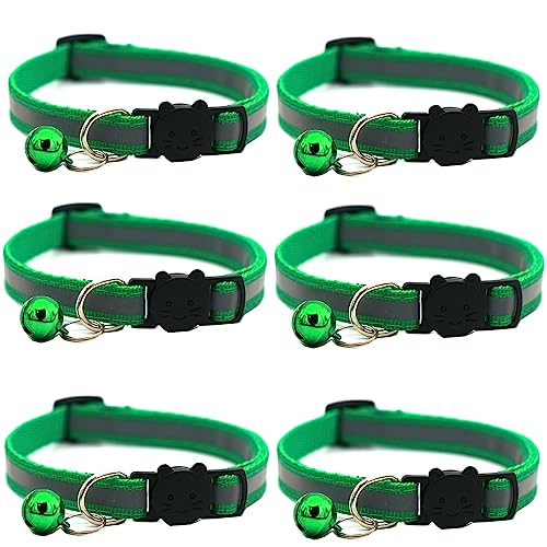 Hepplly 6-Pack Katzenhalsbänder Quick Release Reflective Kitten Halsband mit Glocke (Dunkelgrün) von Hepplly