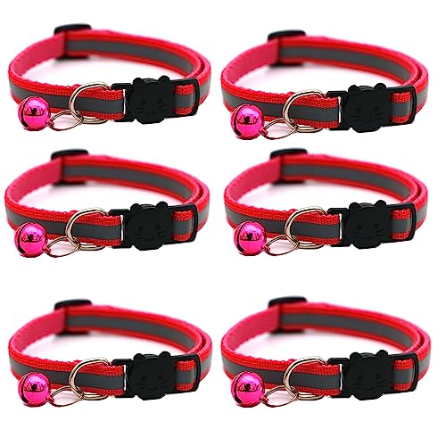 Hepplly 6-Pack Katzenhalsbänder Quick Release Reflective Kitten Halsband mit Glocke (Dunkelrosa) von Hepplly