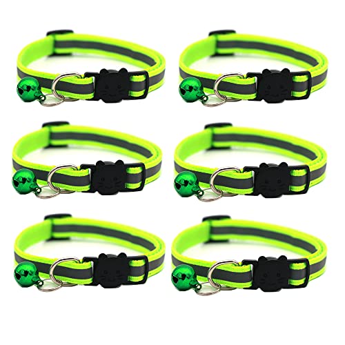 Hepplly 6-Pack Katzenhalsbänder Quick Release Reflective Kitten Halsband mit Glocke (Fluoreszierendes Grün) von Hepplly