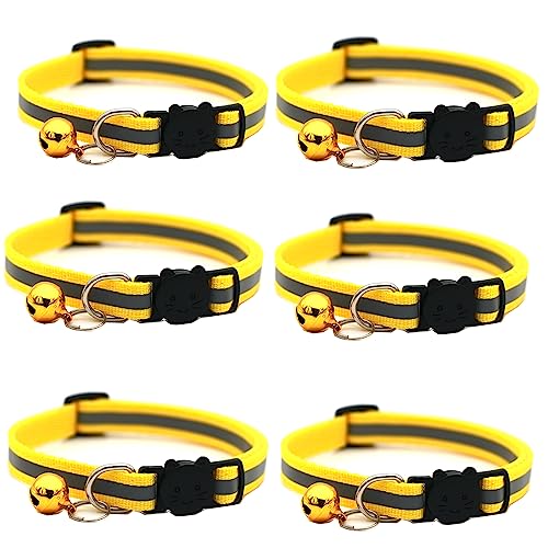 Hepplly 6-Pack Katzenhalsbänder Quick Release Reflective Kitten Halsband mit Glocke (Gelb) von Hepplly