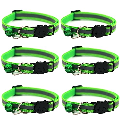 Hepplly 6-Pack Katzenhalsbänder Quick Release Reflective Kitten Halsband mit Glocke (Hellgrün) von Hepplly