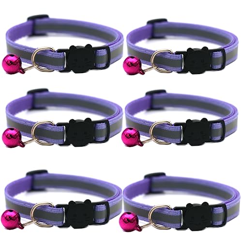 Hepplly 6-Pack Katzenhalsbänder Quick Release Reflective Kitten Halsband mit Glocke (Lila) von Hepplly